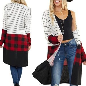 PLAID COLOR BLOCK CARDIGAN